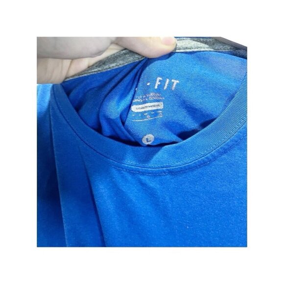 Nike Shirt Men's Large Blue Swoosh Check Logo Short Sleeve Dri Fit Tee - Picture 3 of 4